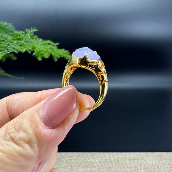 RealJade® 18K Yellow Gold  Lavender Polygon Jadeite Jade Ring