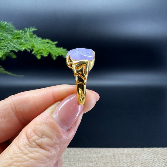 RealJade® 18K Yellow Gold  Lavender Polygon Jadeite Jade Ring