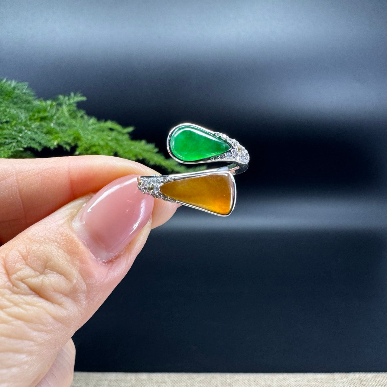 RealJade® 18k White Gold Natural Yellow & Green Jadeite Ring With Diamonds