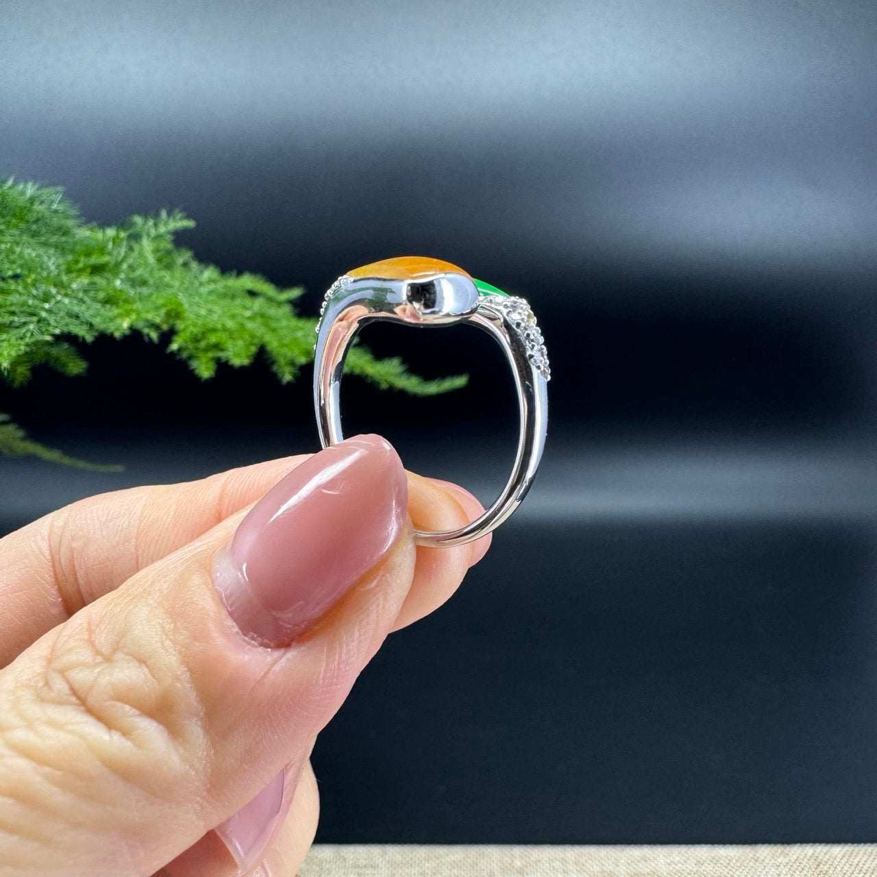 RealJade® 18k White Gold Natural Yellow & Green Jadeite Ring With Diamonds