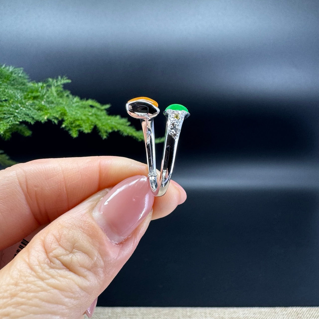 RealJade® 18k White Gold Natural Yellow & Green Jadeite Ring With Diamonds