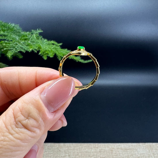 RealJade® 18k Yellow Gold Natural Imperial Green Jadeite Snake Ring With Diamonds