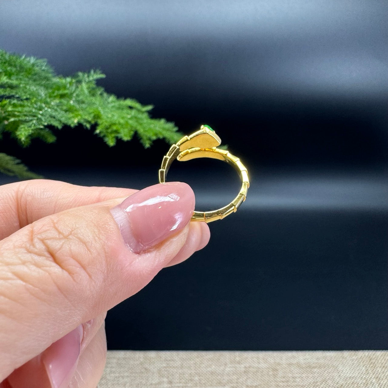 RealJade® 18k Yellow Gold Natural Imperial Green Jadeite Snake Ring With Diamonds