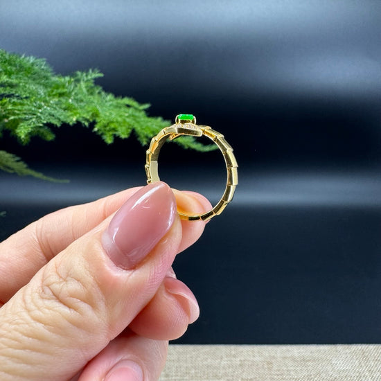 RealJade® 18k Yellow Gold Natural Imperial Green Jadeite Snake Ring With Diamonds