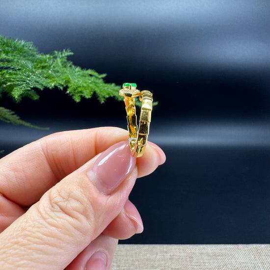 RealJade® 18k Yellow Gold Natural Imperial Green Jadeite Snake Ring With Diamonds