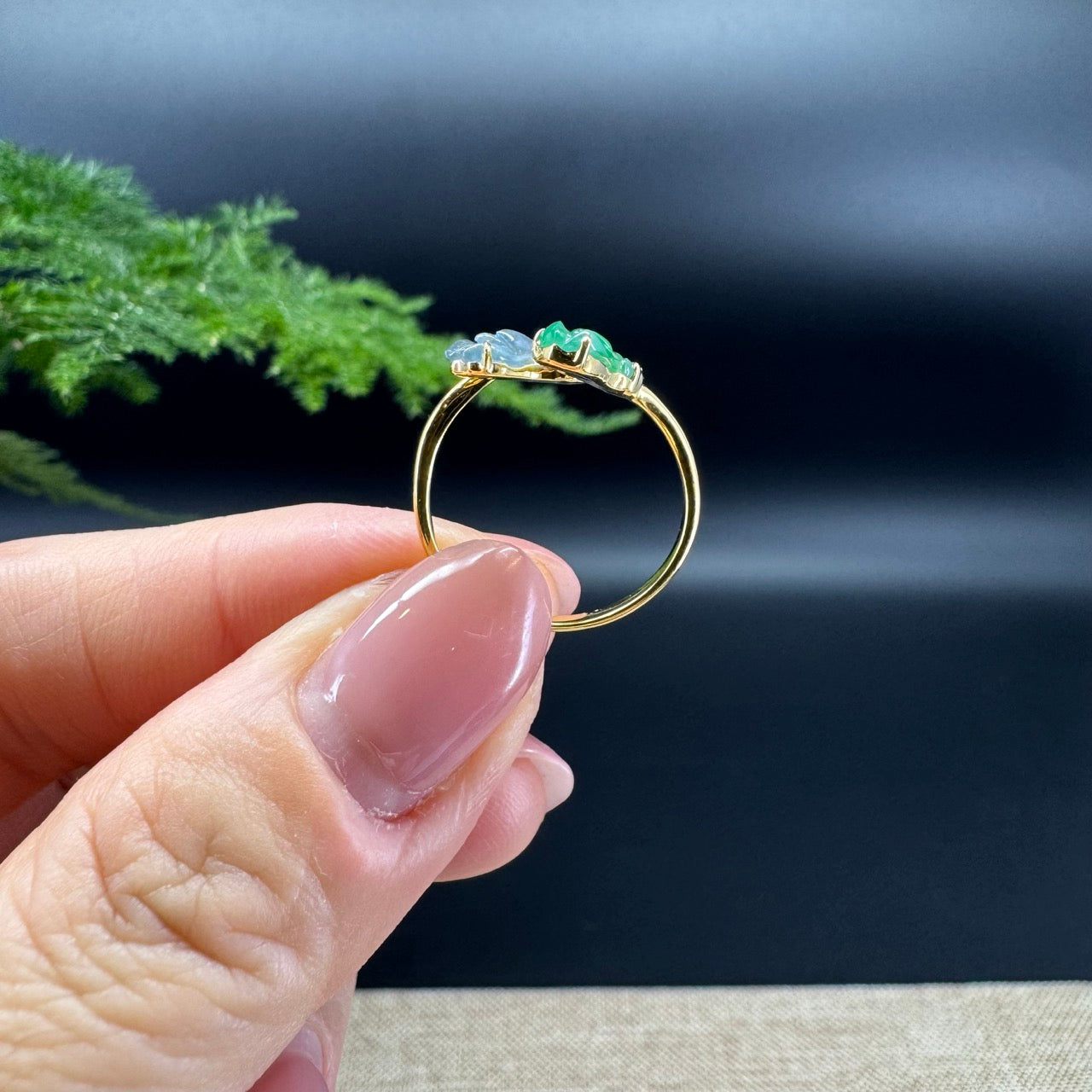 RealJade® 18k Yellow Gold Natural Jadeite Jade Magnolia Ring With Diamonds