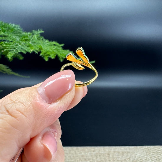 RealJade® 18k Yellow Gold Natural Jadeite Jade Magnolia Ring With Diamonds