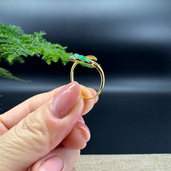 RealJade® 18k Yellow Gold Natural Jadeite Jade Magnolia Ring With Diamonds