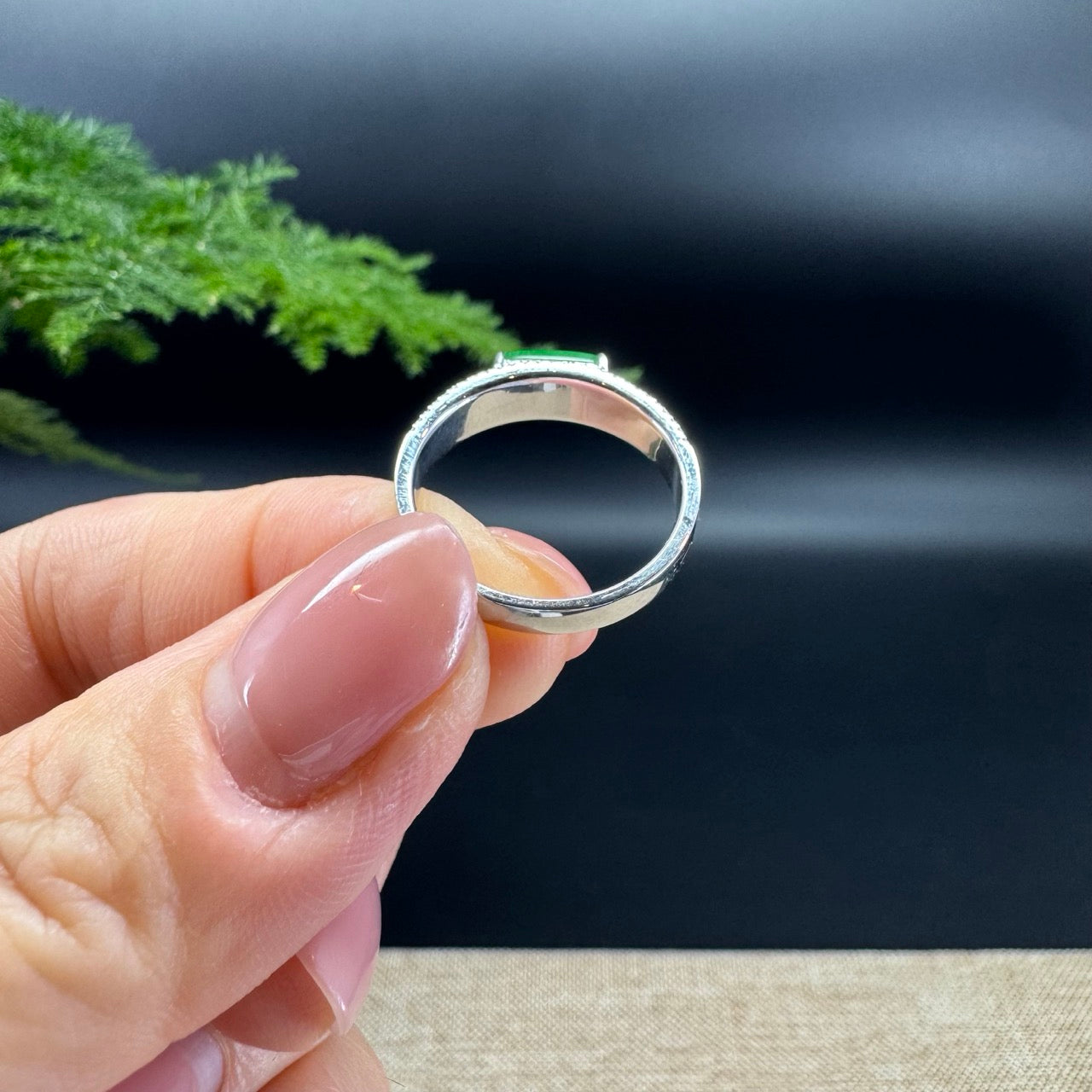 RealJade® 18K White Gold Imperial Green Jadeite Jade Diamonds Classic Ring