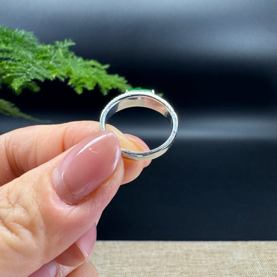 RealJade® 18K White Gold Imperial Green Jadeite Jade Diamonds Classic Ring