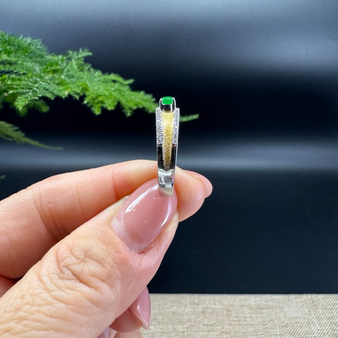 RealJade® 18K White Gold Imperial Green Jadeite Jade Diamonds Classic Ring