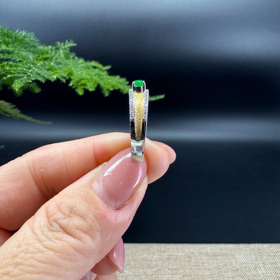 RealJade® 18K White Gold Imperial Green Jadeite Jade Diamonds Classic Ring