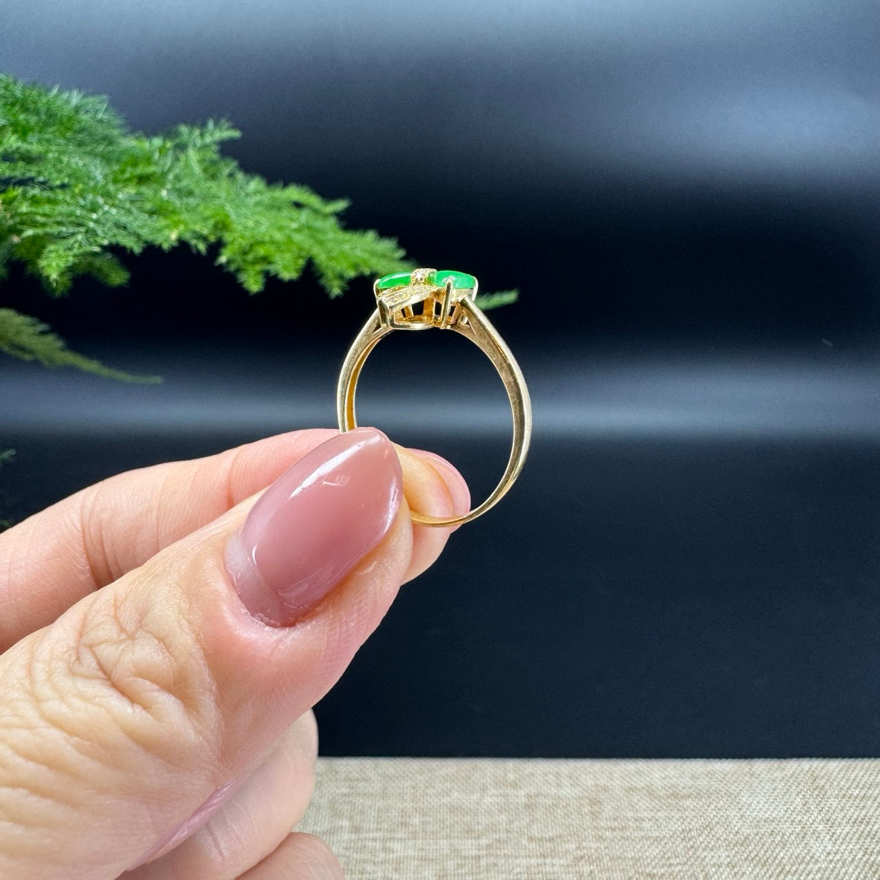 RealJade® 18K Yellow Gold Imperial Green Jadeite Jade Bowknot Ring With Diamonds