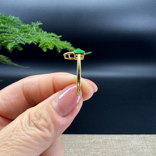 RealJade® 18K Yellow Gold Imperial Green Jadeite Jade Bowknot Ring With Diamonds