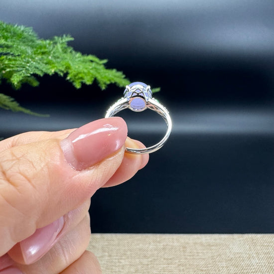 18k White Gold Natural Rich Lavender Jadeite Jade Engagement Ring With Diamonds