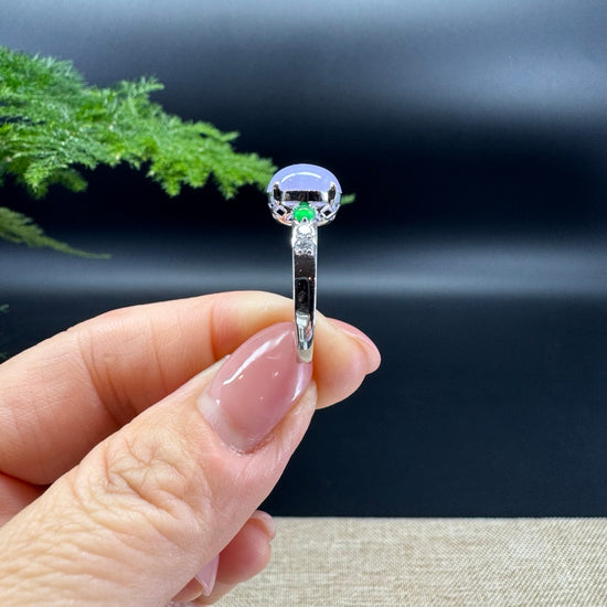 18k White Gold Natural Rich Lavender Jadeite Jade Engagement Ring With Diamonds