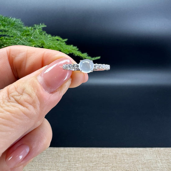 RealJade®18K White Gold Icy Jadeite Jade Diamonds Ring