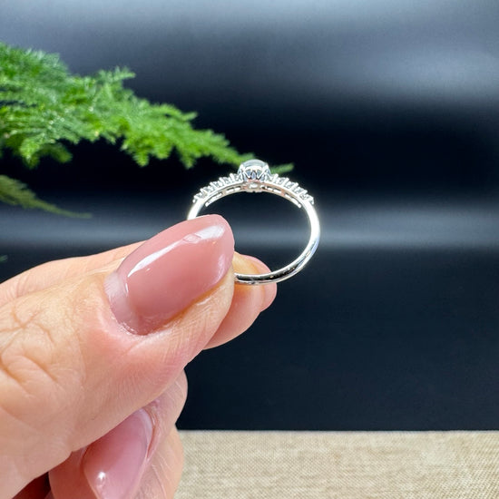 RealJade®18K White Gold Icy Jadeite Jade Diamonds Ring