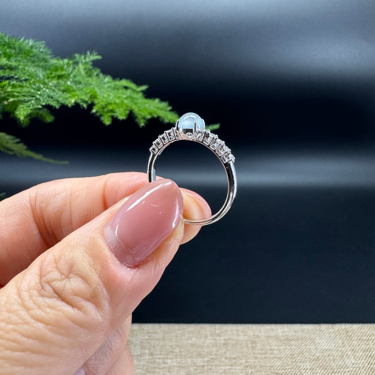 RealJade®18K White Gold Icy Jadeite Jade Diamonds Ring