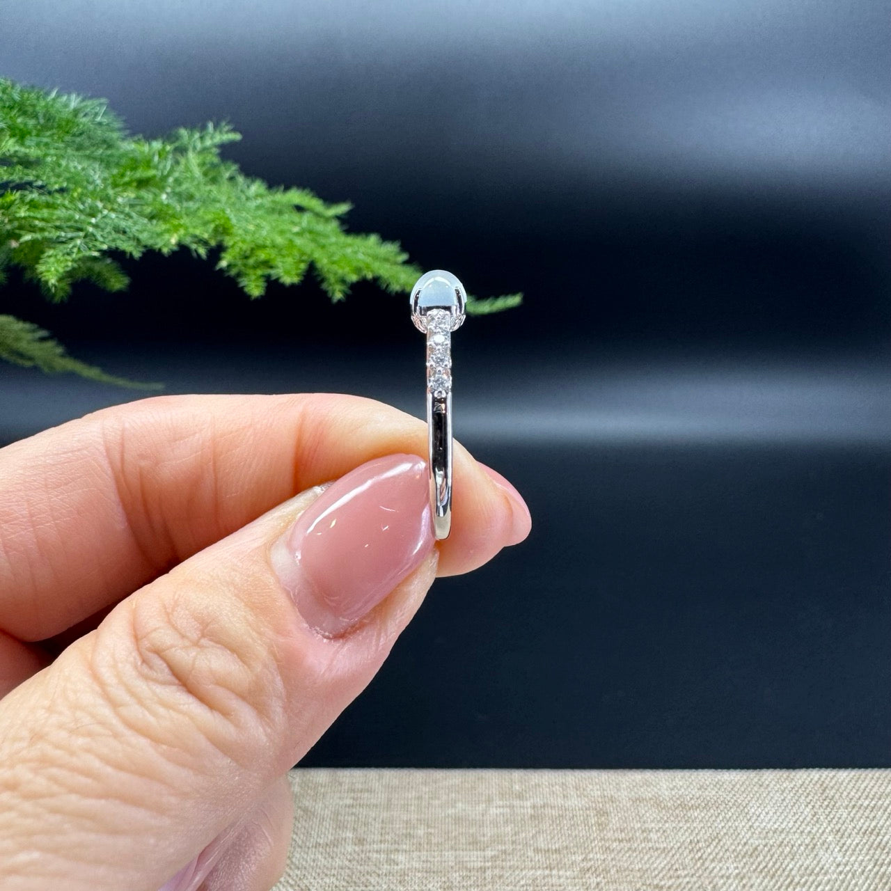 RealJade®18K White Gold Icy Jadeite Jade Diamonds Ring