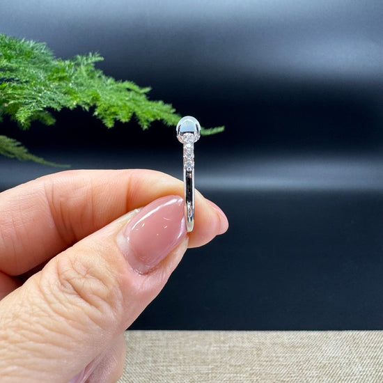 RealJade®18K White Gold Icy Jadeite Jade Diamonds Ring