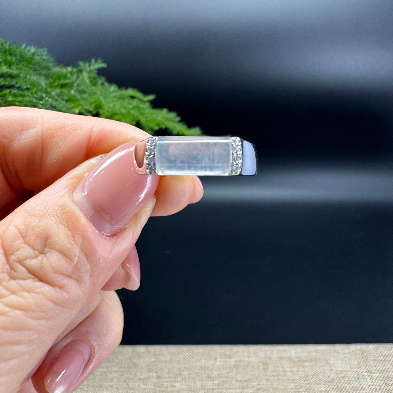 RealJade® 18K White Gold Icy Jadeite Jade Diamonds Classic Ring