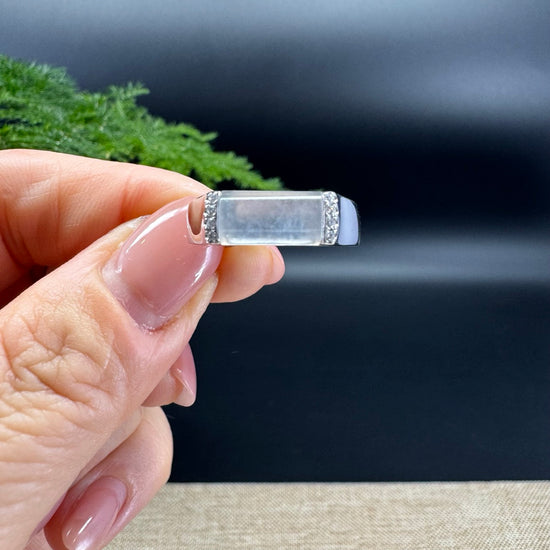 RealJade® 18K White Gold Icy Jadeite Jade Diamonds Classic Ring