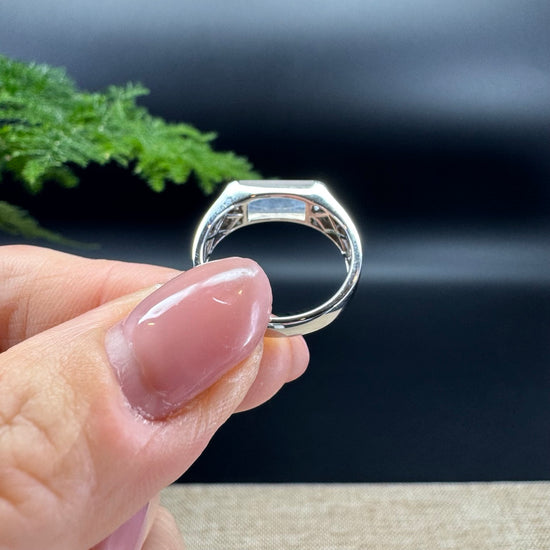 RealJade® 18K White Gold Icy Jadeite Jade Diamonds Classic Ring