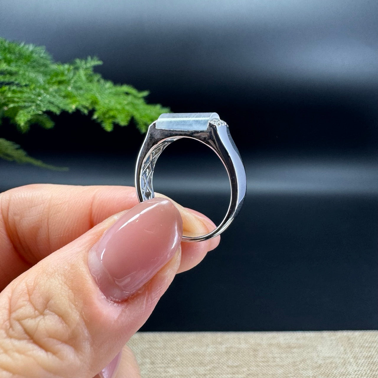 RealJade® 18K White Gold Icy Jadeite Jade Diamonds Classic Ring