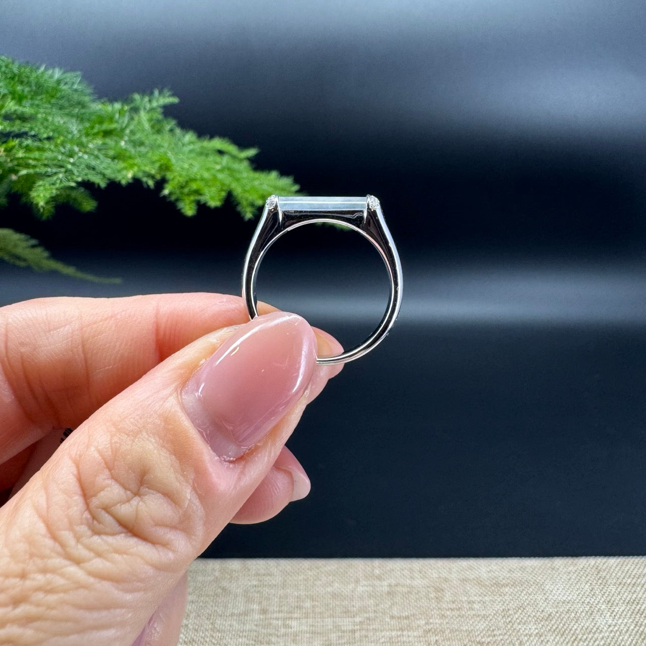 RealJade® 18K White Gold Icy Jadeite Jade Diamonds Classic Ring