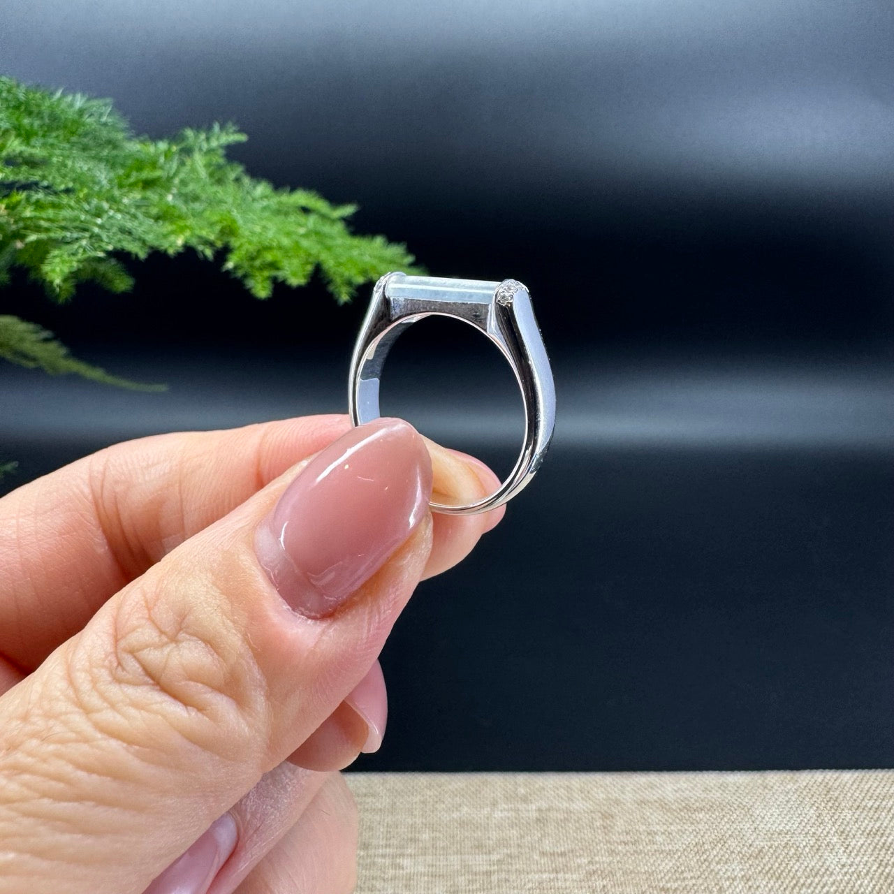 RealJade® 18K White Gold Icy Jadeite Jade Diamonds Classic Ring