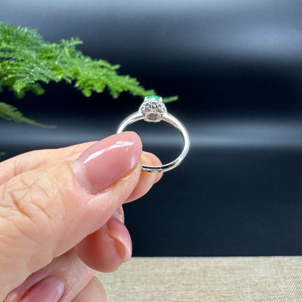 RealJade® 18K White Gold Imperial Green Jadeite Jade Diamonds Ring