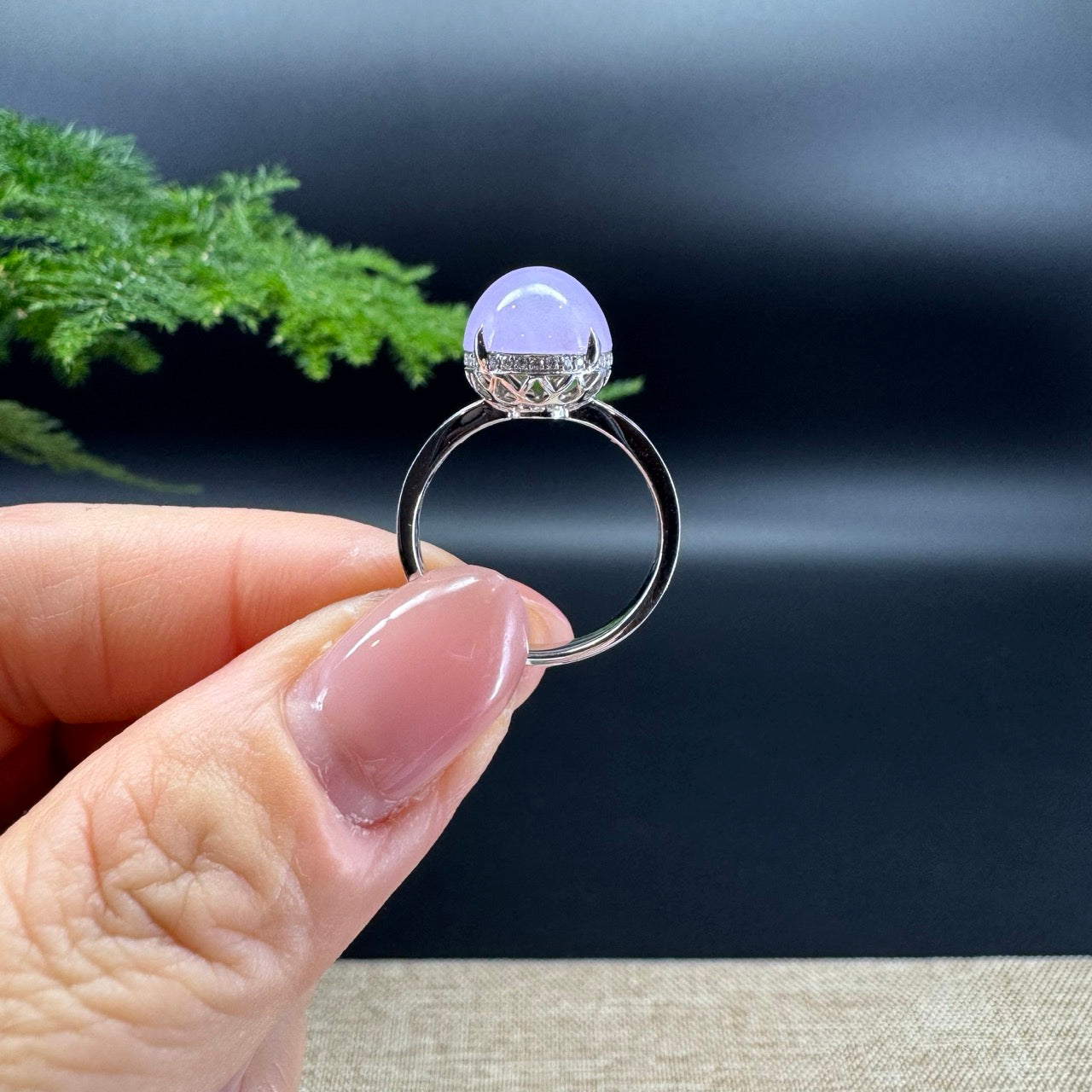 RealJade® 18K White Gold Lavender Jadeite Jade Diamonds Ring