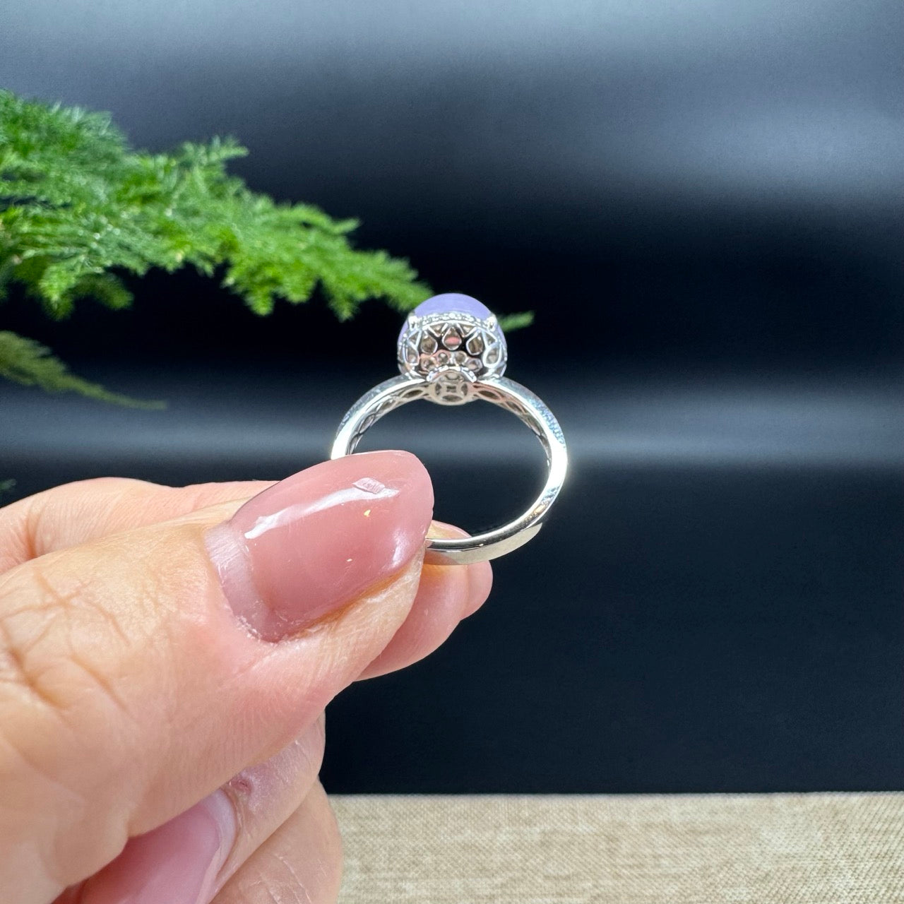 RealJade® 18K White Gold Lavender Jadeite Jade Diamonds Ring