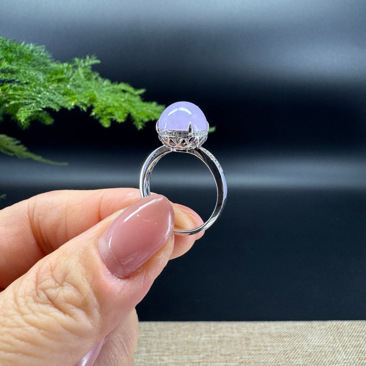 RealJade® 18K White Gold Lavender Jadeite Jade Diamonds Ring