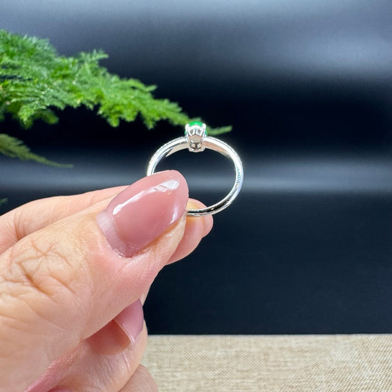 RealJade® 18K White Gold Imperial Green Jadeite Jade Diamonds Ring