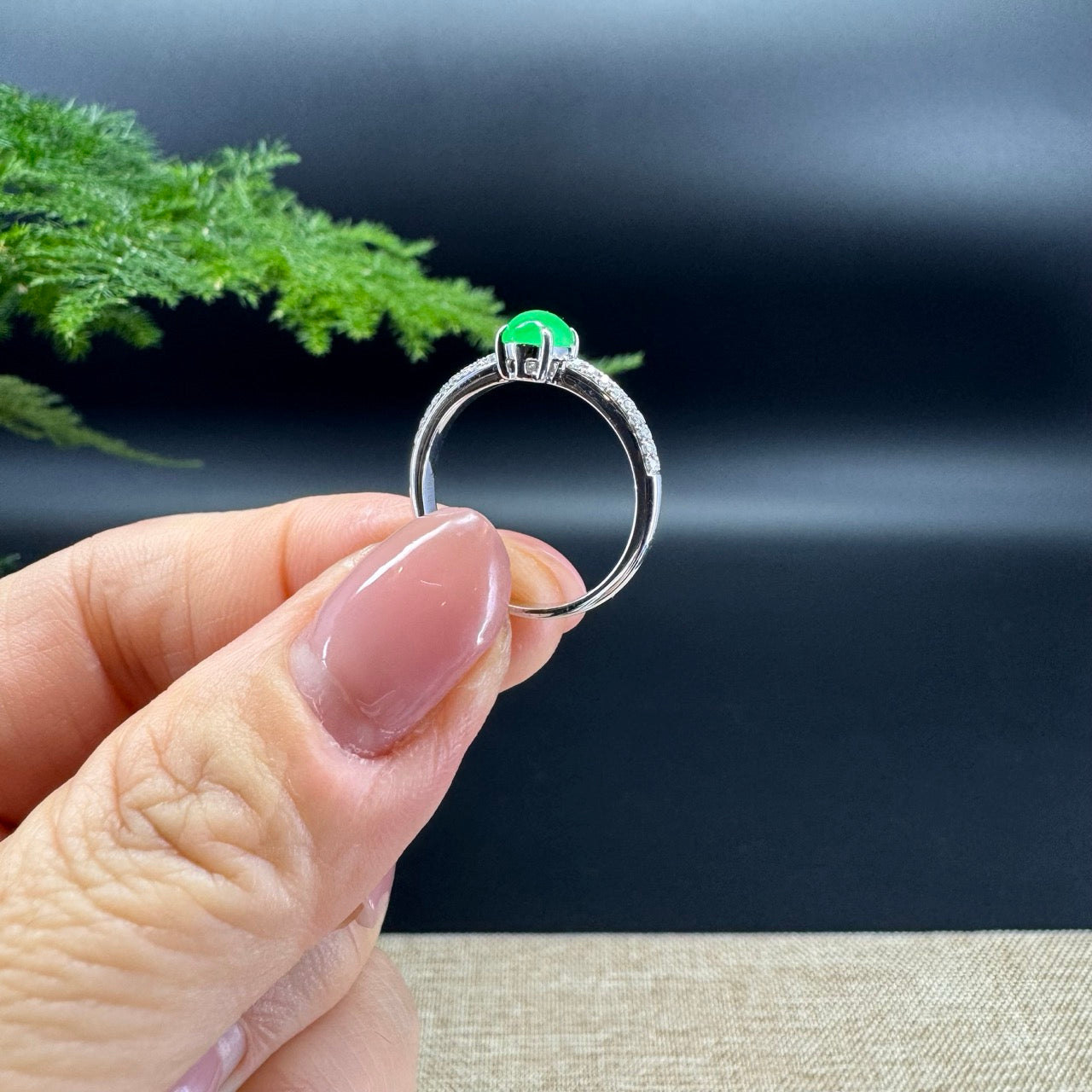 RealJade® 18K White Gold Imperial Green Jadeite Jade Diamonds Ring