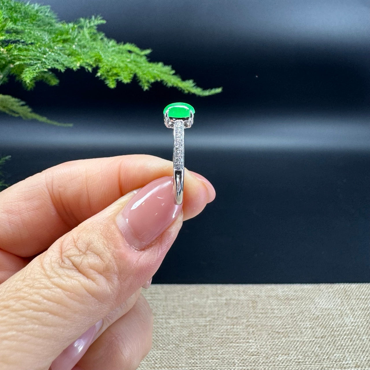 RealJade® 18K White Gold Imperial Green Jadeite Jade Diamonds Ring