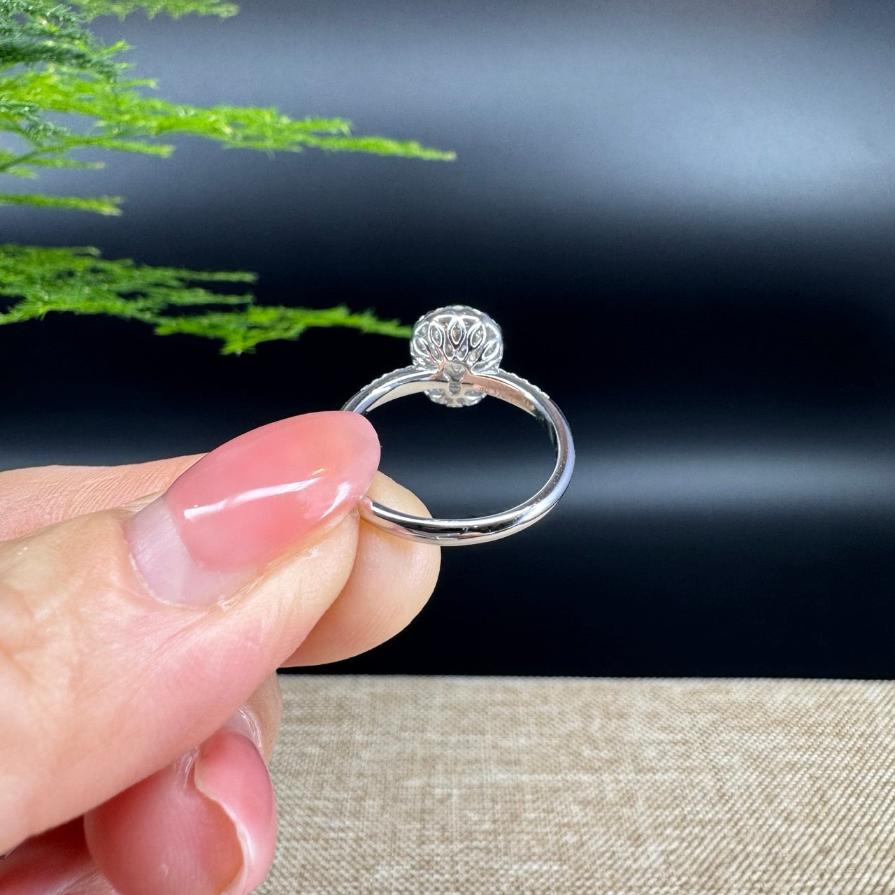 RealJade® "Amelie" 18k White Gold Natural Green Jadeite Hulu Ring With Diamonds