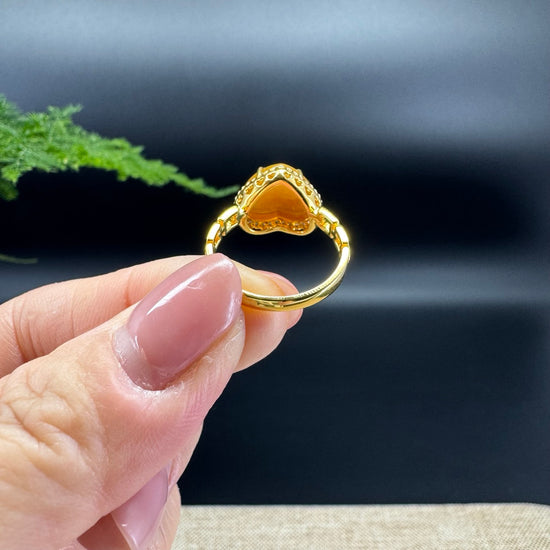 RealJade® 18K Yellow Gold Honey Yellow Jadeite Jade Heart shape Ring