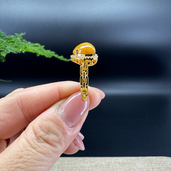 RealJade® 18K Yellow Gold Honey Yellow Jadeite Jade Heart shape Ring