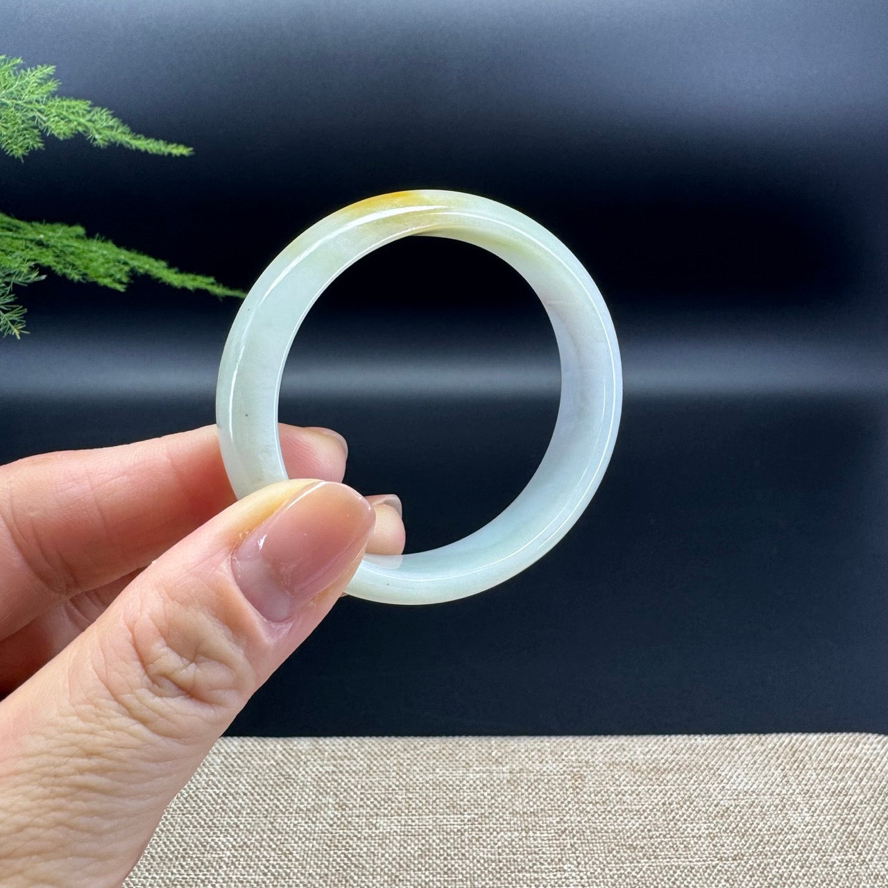 Genuine Burmese Yellow Green Jade Jadeite Bangle Bracelet ( 52.8*47.6mm )