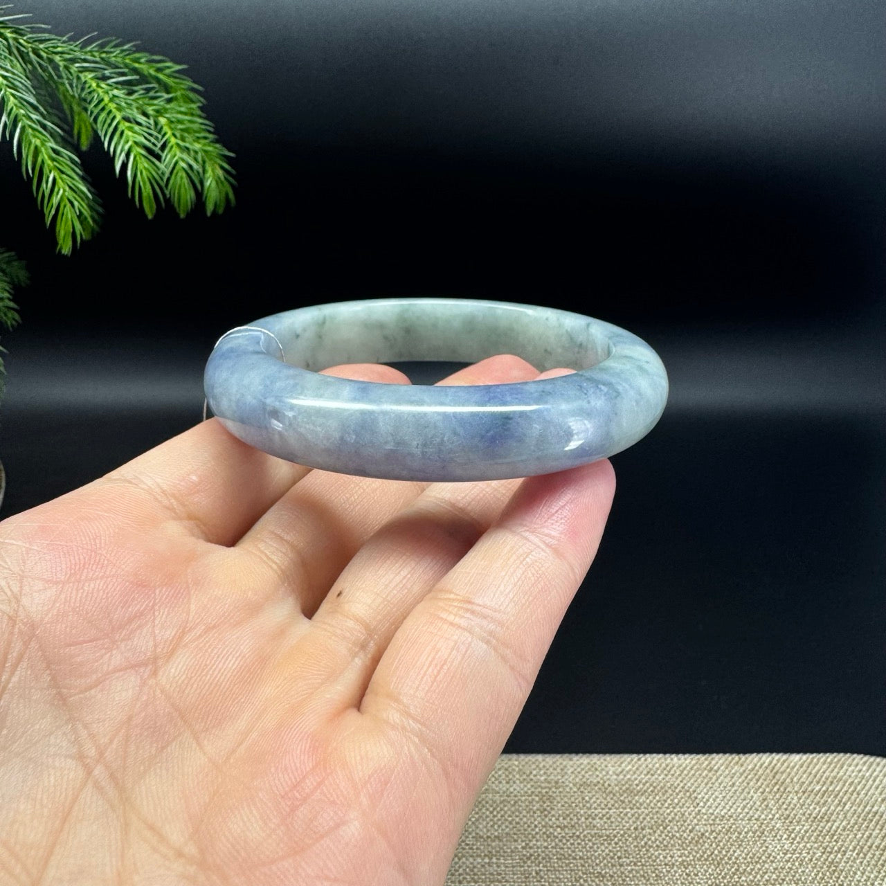 Genuine Burmese "Blueberry Garden" Jadeite Jade Bangle Bracelet (56.5mm)