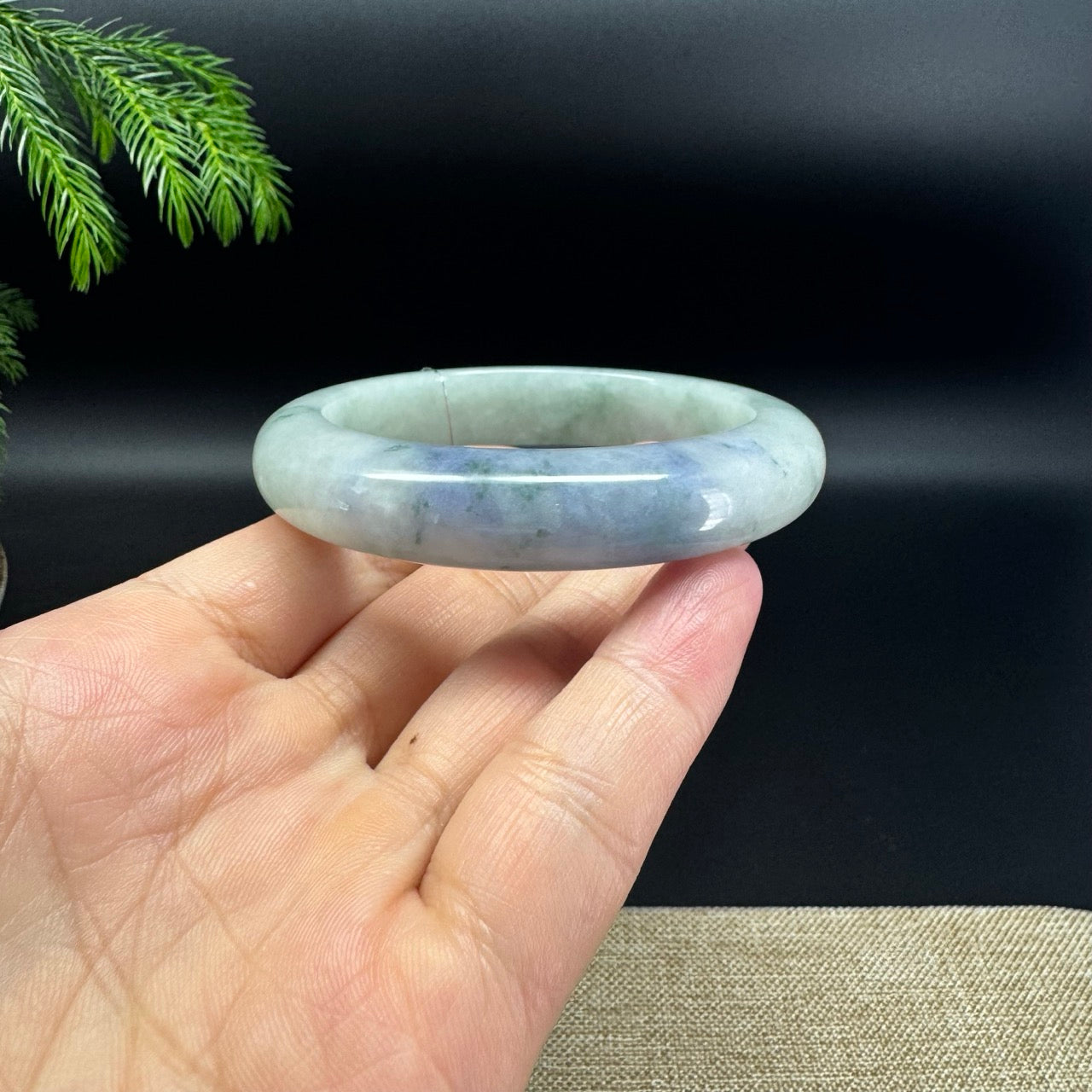Genuine Burmese "Blueberry Garden"Jadeite Jade Bangle Bracelet (55.4mm)