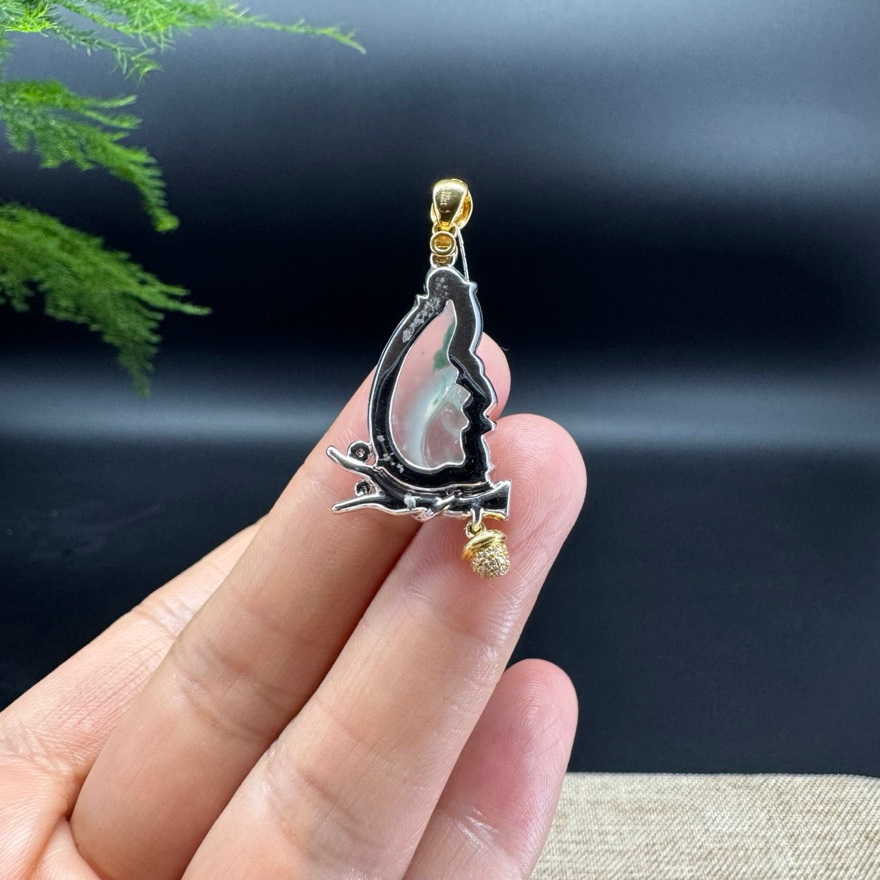 High-end 18K Gold Burmese Icy Green Jadeite Jade Squirrel Pendant with Diamond