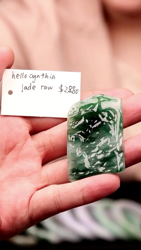 "Live" Natural Intense Dark Green Flower Custom Raw Jade (Double Fish Pendant) (09/30/25)