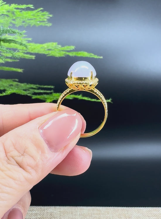 Load and play video in Gallery viewer, RealJade® &amp;quot;Signature Signet&amp;quot; 18K Yellow Gold  Lavender Jadeite Jade Diamonds Classic Ring
