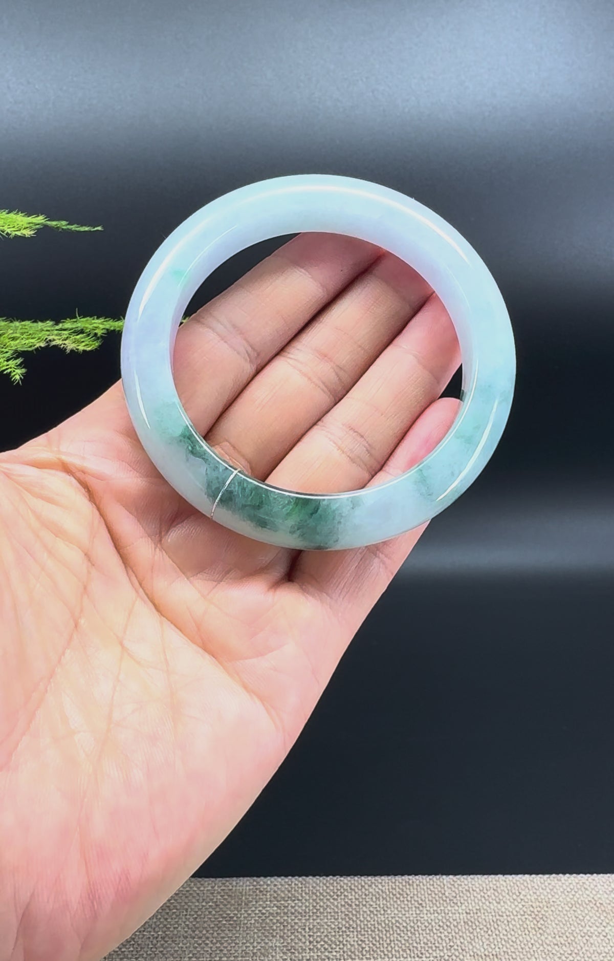 Genuine Burmese Icy Lavender Green Jade Jadeite Bangle Bracelet (57mm)
