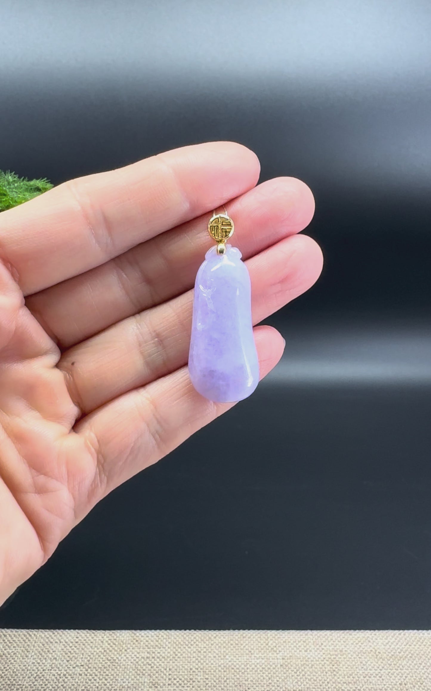 Genuine Burmese Lavender Jadeite Melon Pendant Necklace With 18k Yellow Gold Bail