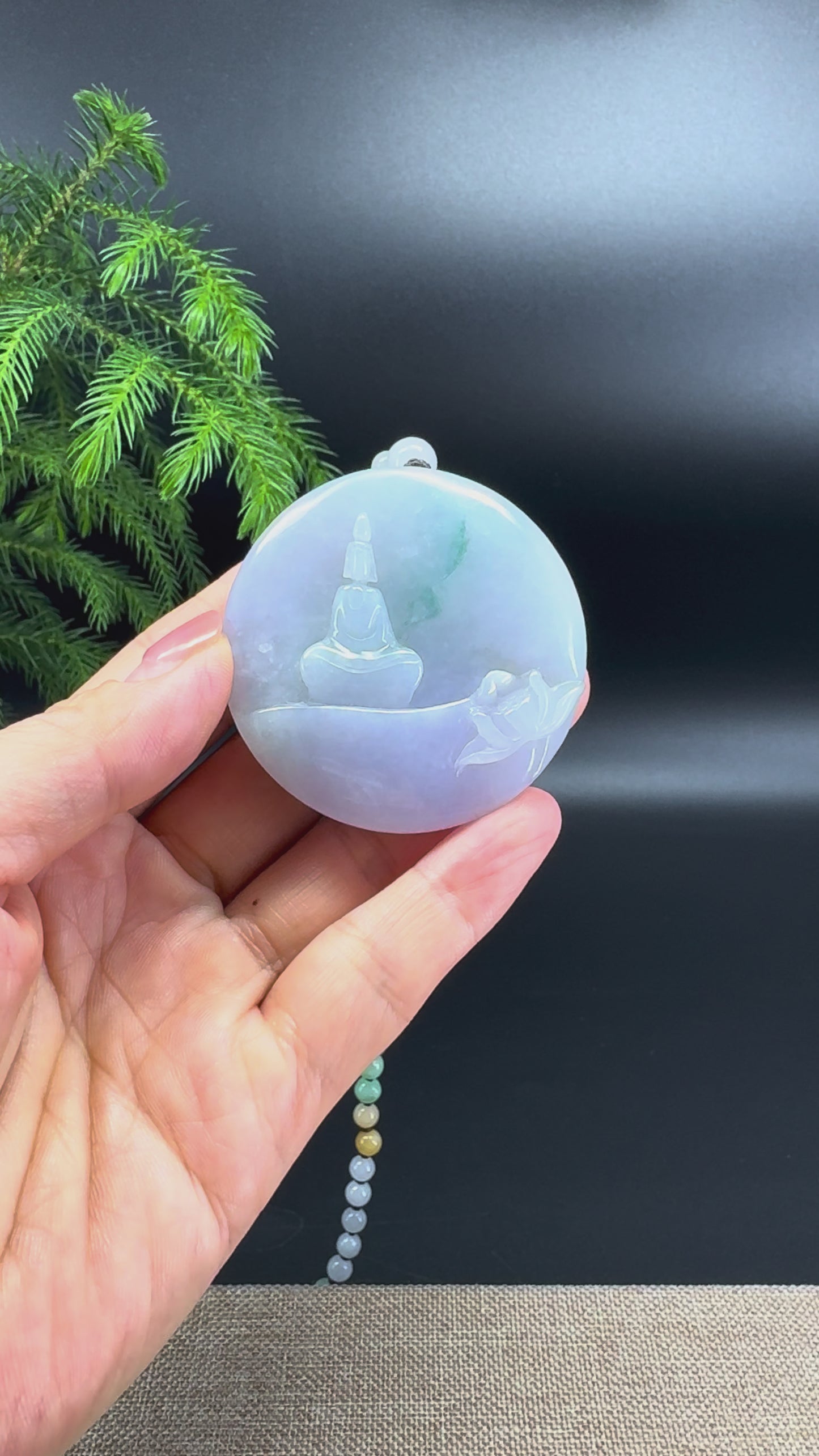 RealJade® Co. Genuine Burmese Jadeite Jade Lavender Green Lotus Pendant Necklace
